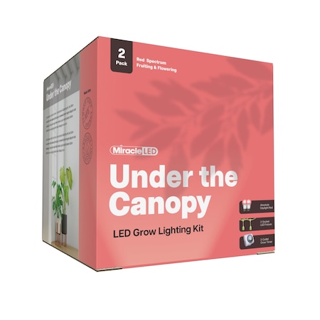 Miracle Led 2-Socket Under the Canopy Red Spectrum Grow Light Kit - 9W Replace 100W Grow Bulbs w/Timer, 2PK 801536